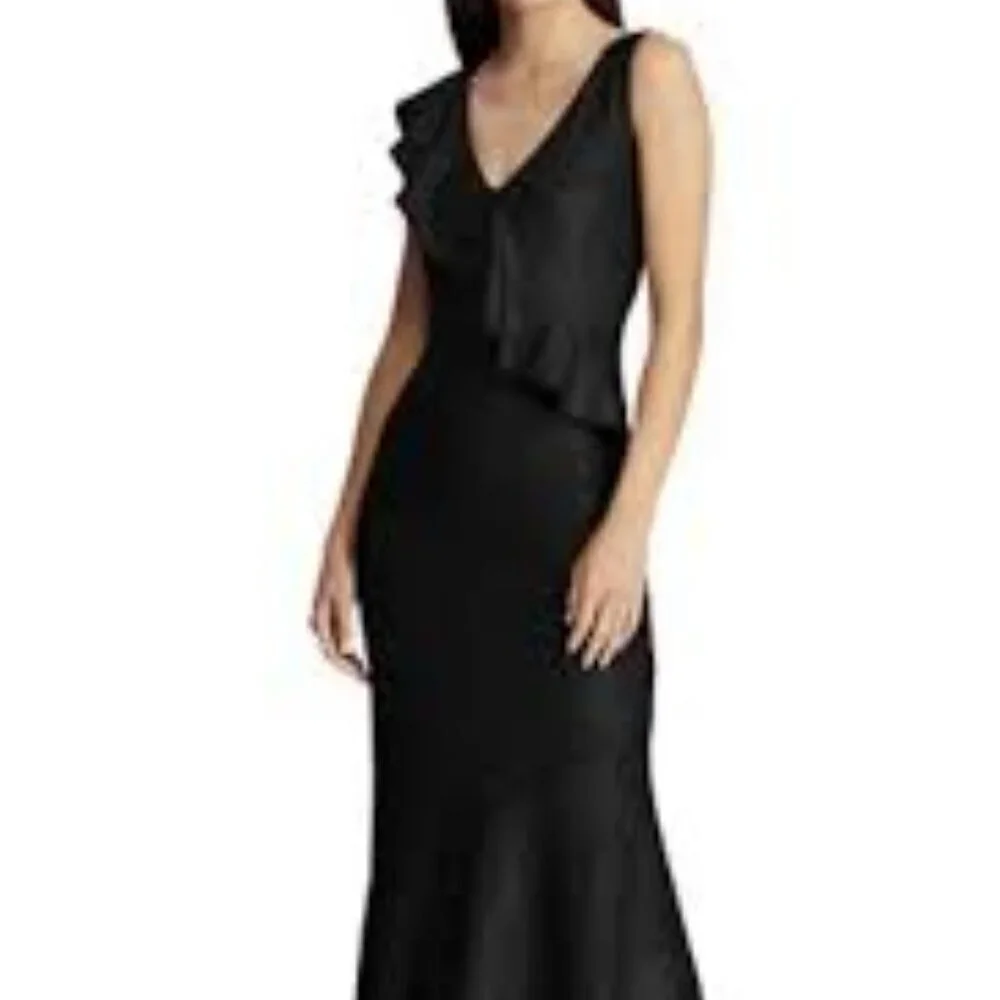 ✅ Lauren Ralph Lauren GREY/BLACK MAXI Metallic Ruffle-Trim Gown. Size 4 WEDDING - Picture 2 of 9